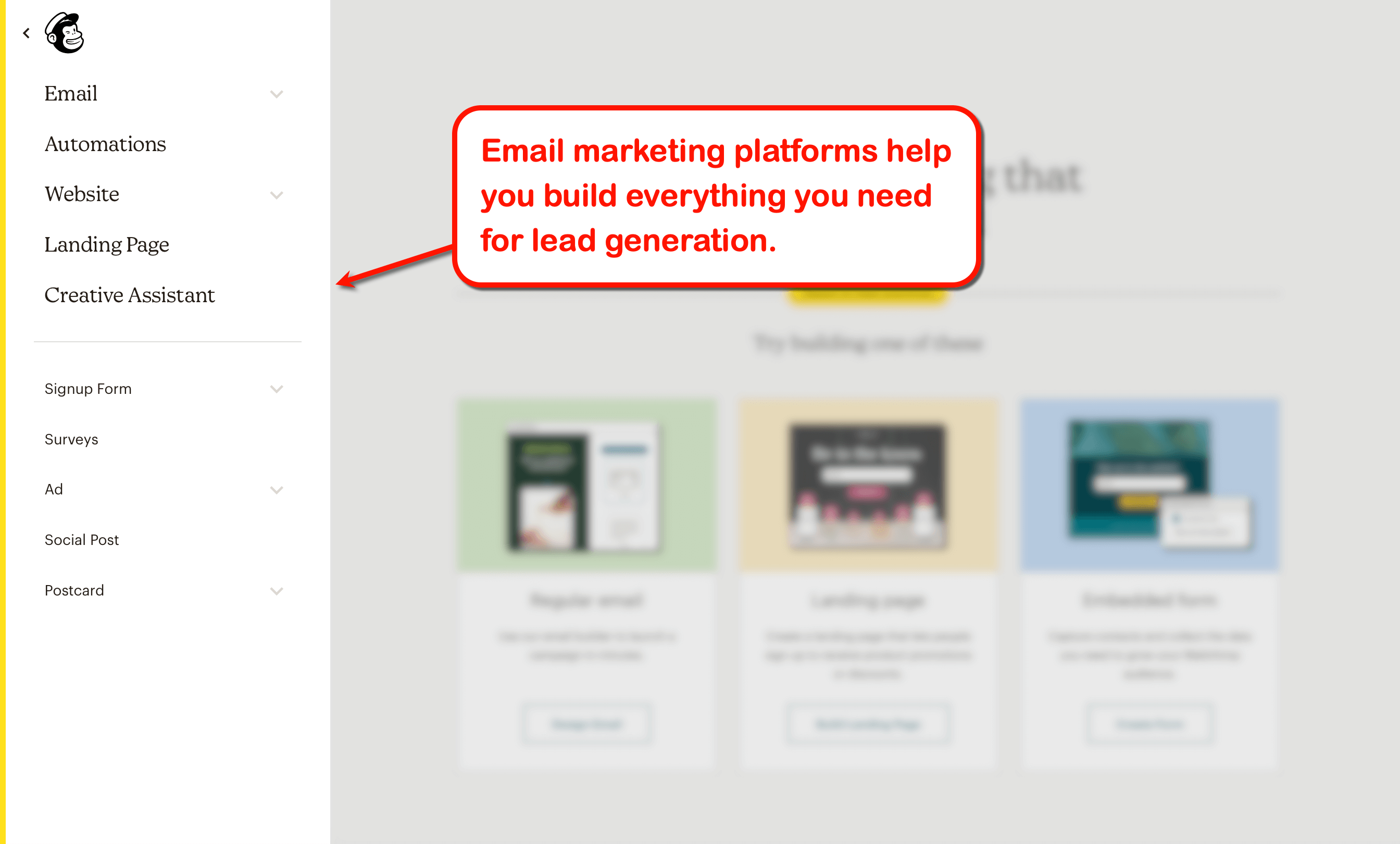 Create landing pages and manage your email list with Mailchimp.