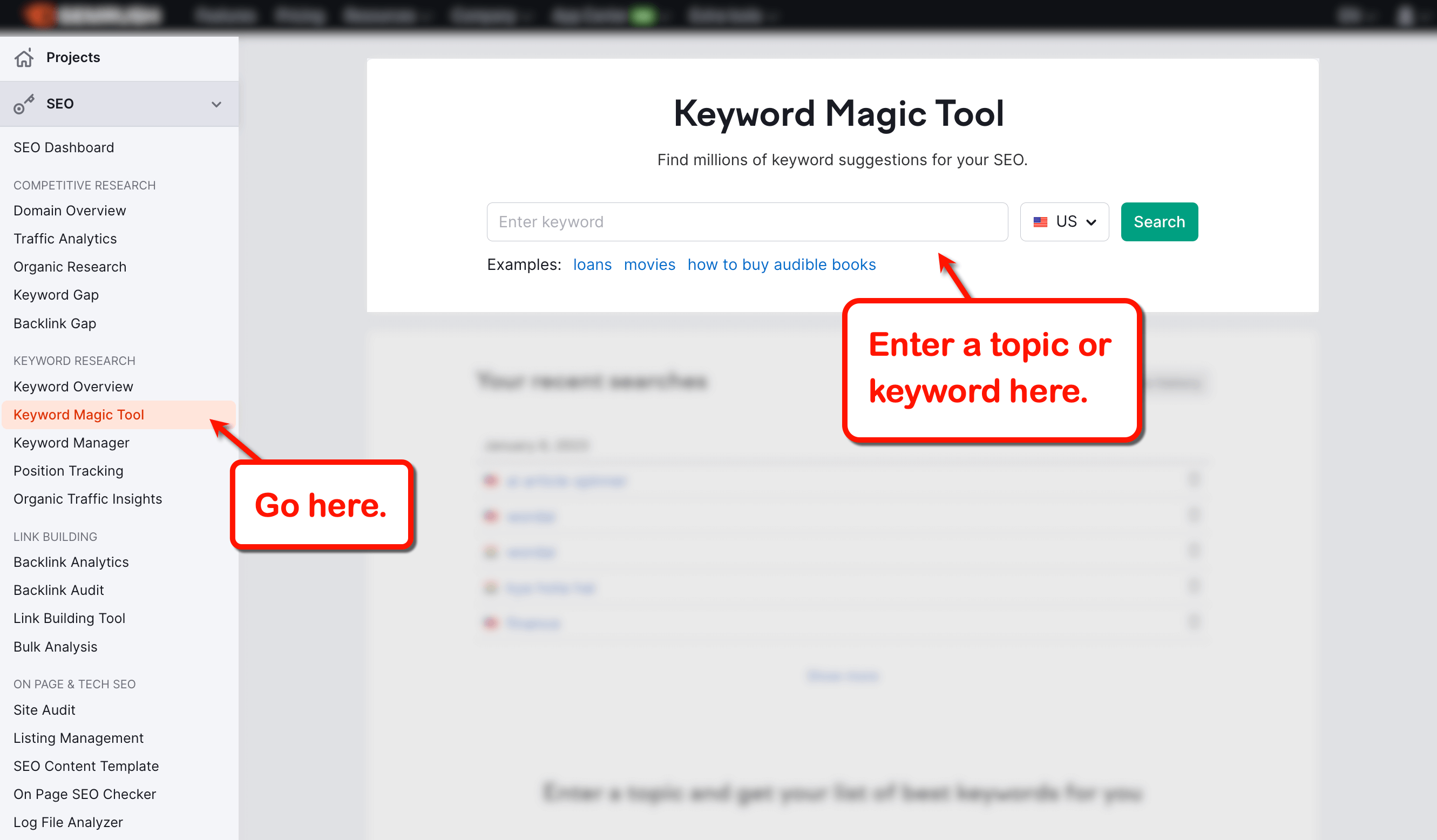 Semrush keyword tool.